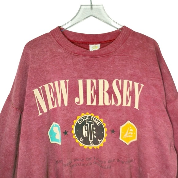 Vintage New Jersey Sunwashed Red Women’s Oversized Super Soft Sweatshirt Sz L - Picture 2 of 9